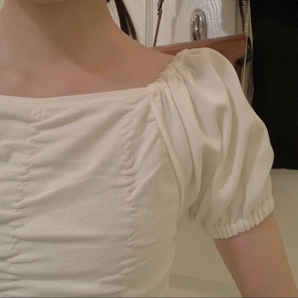 Ruffle ruched cream off white blouse shirt - Picture 2 of 2